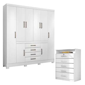 Cômoda Triunfo E Guarda Roupa Casal New Realce Branco - Demóbile