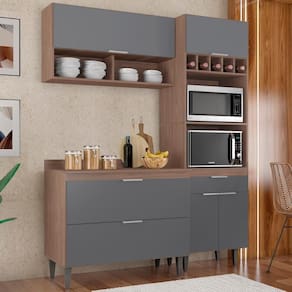 Armário De Cozinha Com Tampo Cp02 160cm Pérola Freijó/grafite Z34 - Mpozenato
