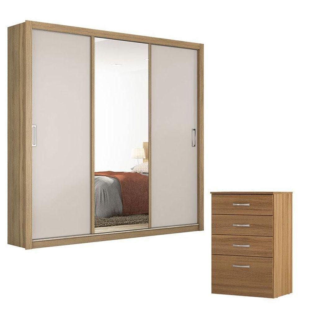 Cômoda Astral E Guarda Roupa Casal Residence Amêndola Off White - Demóbile