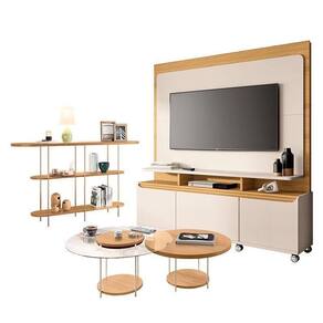 Estante Home Theater Quantum Off White Cinamomo E Aparador Infinity E Kit Mesa De Centro Sky Cinamomo– Hb Móveis