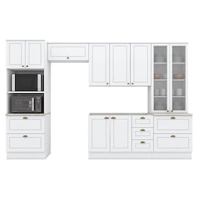 Cozinha Modulada Americana 5 Peças Com Cristaleira Branco – Henn