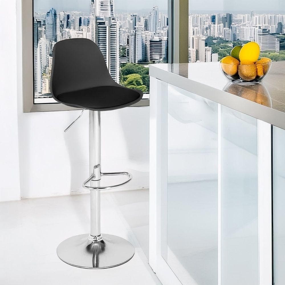 Banqueta Alta Estofada Com Base Giratória E Regulagem De Altura - ícaro Preto