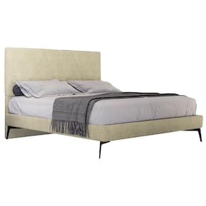 Cama Casal King Com Cabeceira 199cm Pés Metálicos Elisa S05 Veludo Bege - Mpozenato