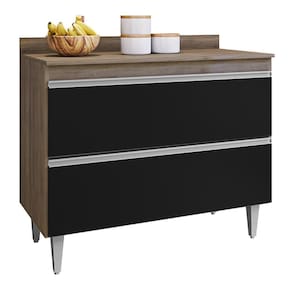 Balcão De Cozinha Com Tampo 100cm Julia Z34 Freijó/preto - Mpozenato