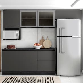 Armário De Cozinha Cp02 E Tampo Grace Grafite Z44 - Mpozenato