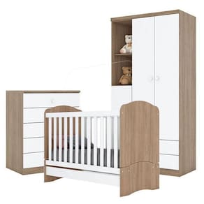 Quarto De Bebê Pique-esconde Com Berço Bala De Menta Rústico Branco - Henn