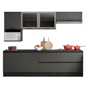 Armário De Cozinha Cp03 E Tampo Grace Grafite Z44 - Mpozenato