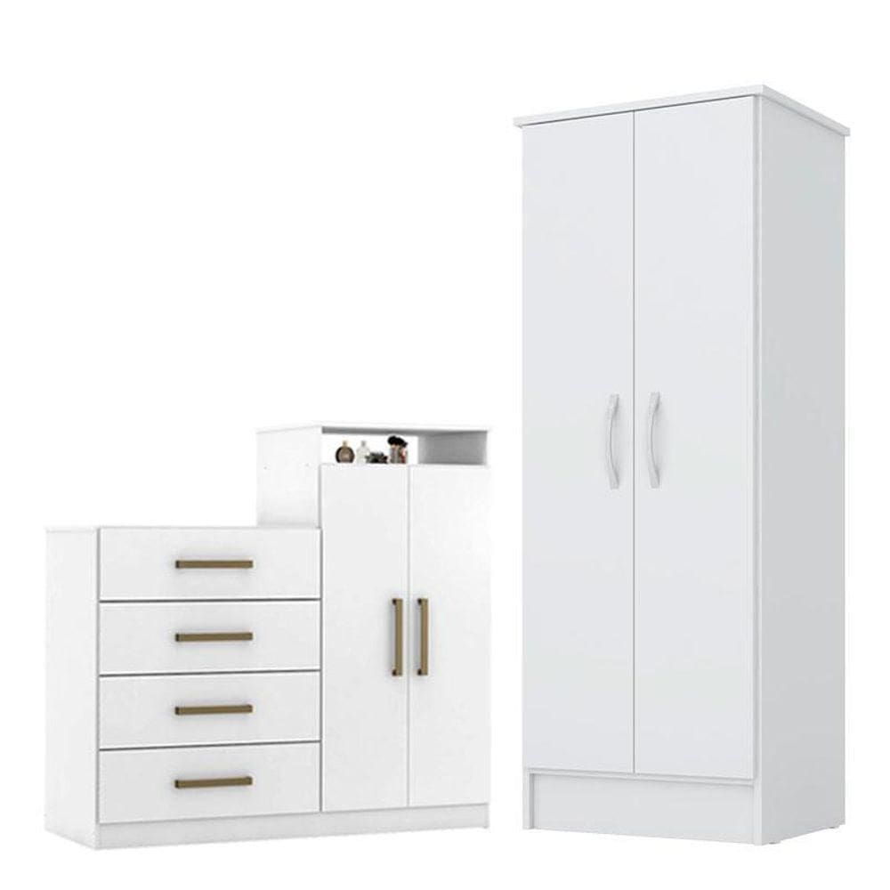 Cômoda Sapateira áurea E Armário Multiuso Viena Branco – Demóbile