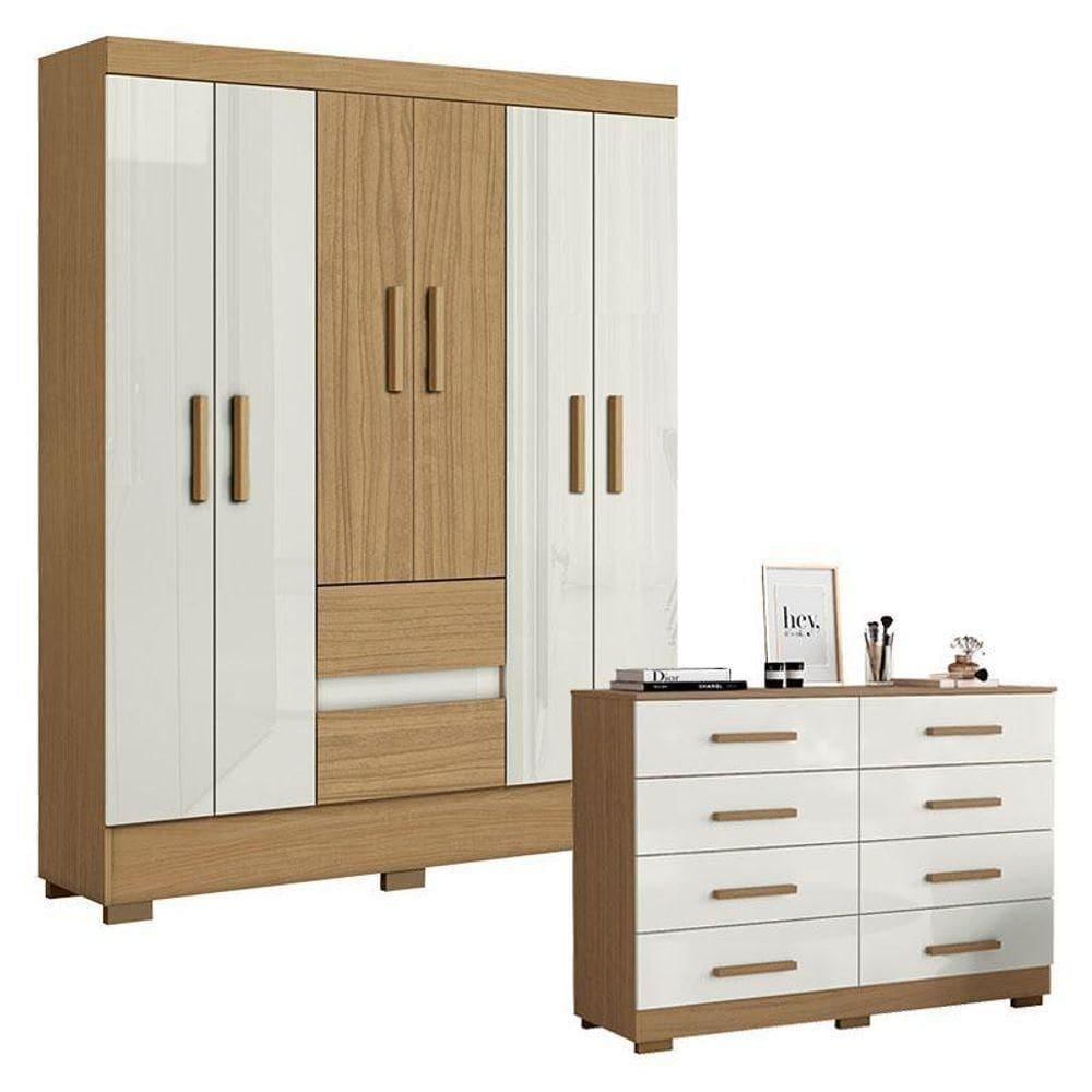 Cômoda 2014148 E Guarda Roupa Casal Coimbra 2005138 Atacama Off White - Aramóveis