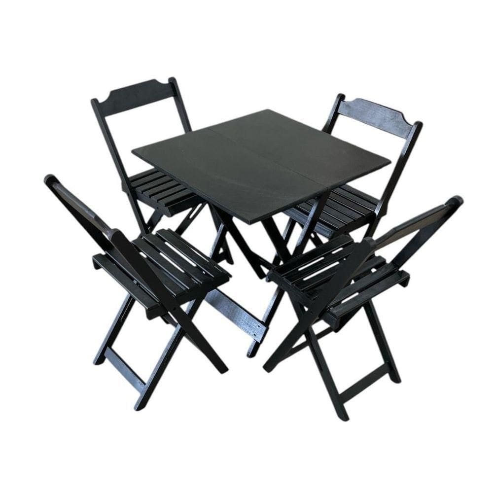 Conjunto Mesa Dobrável Com Tampo Em Mdf Ultra Plus E 4 Cadeiras Dobráveis Preto
