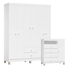 Cômoda E Guarda Roupa 6 Portas Ternura Baby Branco Brilho – Incorplac