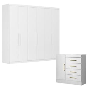 Cômoda Montevideu E Guarda Roupa Casal Venice 62480 Branco Brilho - Demóbile