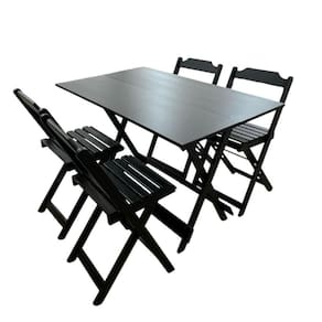 Conjunto Mesa Dobrável 1,20m Com Tampo Em Mdf Ultra Plus E 4 Cadeiras Dobráveis Preto