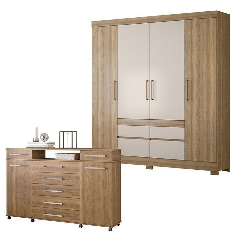 Cômoda London E Guarda Roupa Casal Bilbao Amêndola Off White - Demóbile