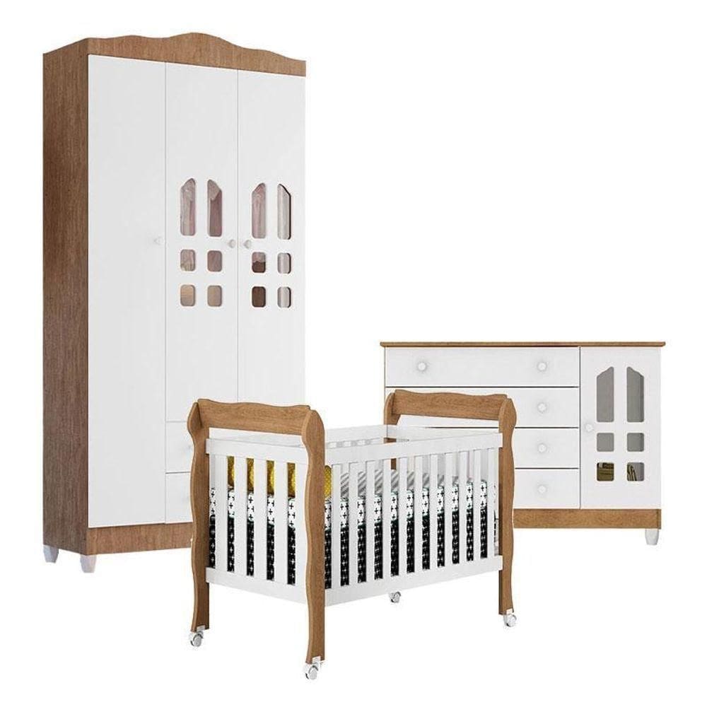 Quarto De Bebê New Selena 3 Portas Com Berço Lila E Cômoda Gran Selena Branco Acetinado Amadeirado – Carolina Móveis