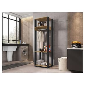 Guarda Roupa Modulado Ambiente Titan Com Prateleiras Preto Freijó - Móveis Leão