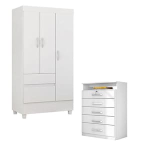 Cômoda Triunfo E Guarda Roupa Solteiro Branco - Demóbile