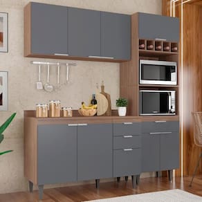 Armário De Cozinha Com Tampo Cp02 180cm Pérola Freijó/grafite Z34 - Mpozenato