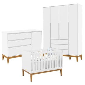 Quarto De Bebê Nature Clean 4 Portas Com Berço Unique Branco Soft Eco Wood – Matic