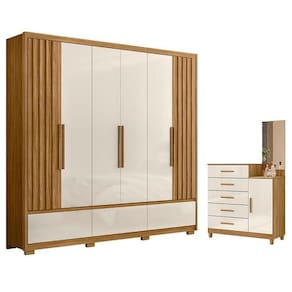 Guarda Roupa Casal Amazonas E Cômoda Lisboa Freijó Off White - Moval