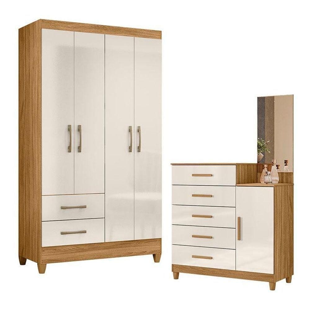 Guarda Roupa Solteiro Chile E Cômoda Lisboa Freijó Off White – Moval