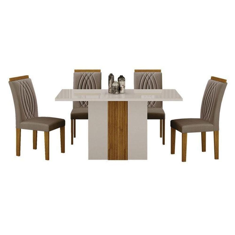 Mesa De Jantar Doha 120x80 Reto Off White Decor Off Com 4 Cadeiras Freijó Joli Camurça – Leifer Móveis