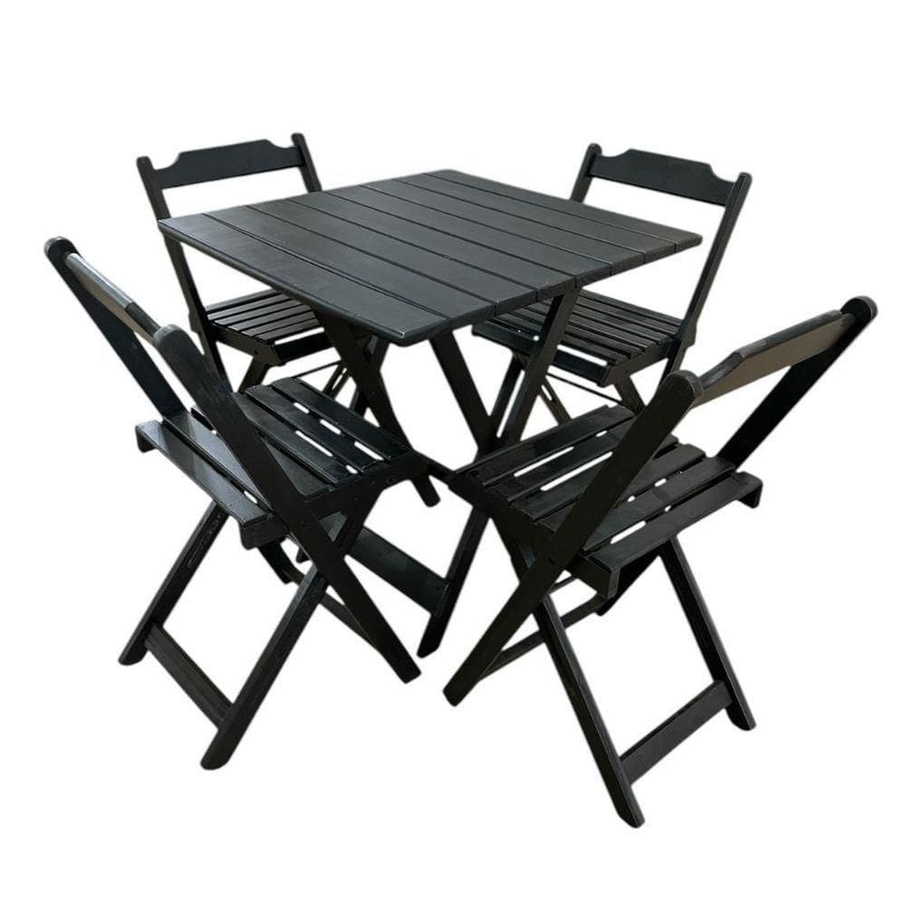 Conjunto Mesa E 4 Cadeiras Dobráveis Em Madeira Preto
