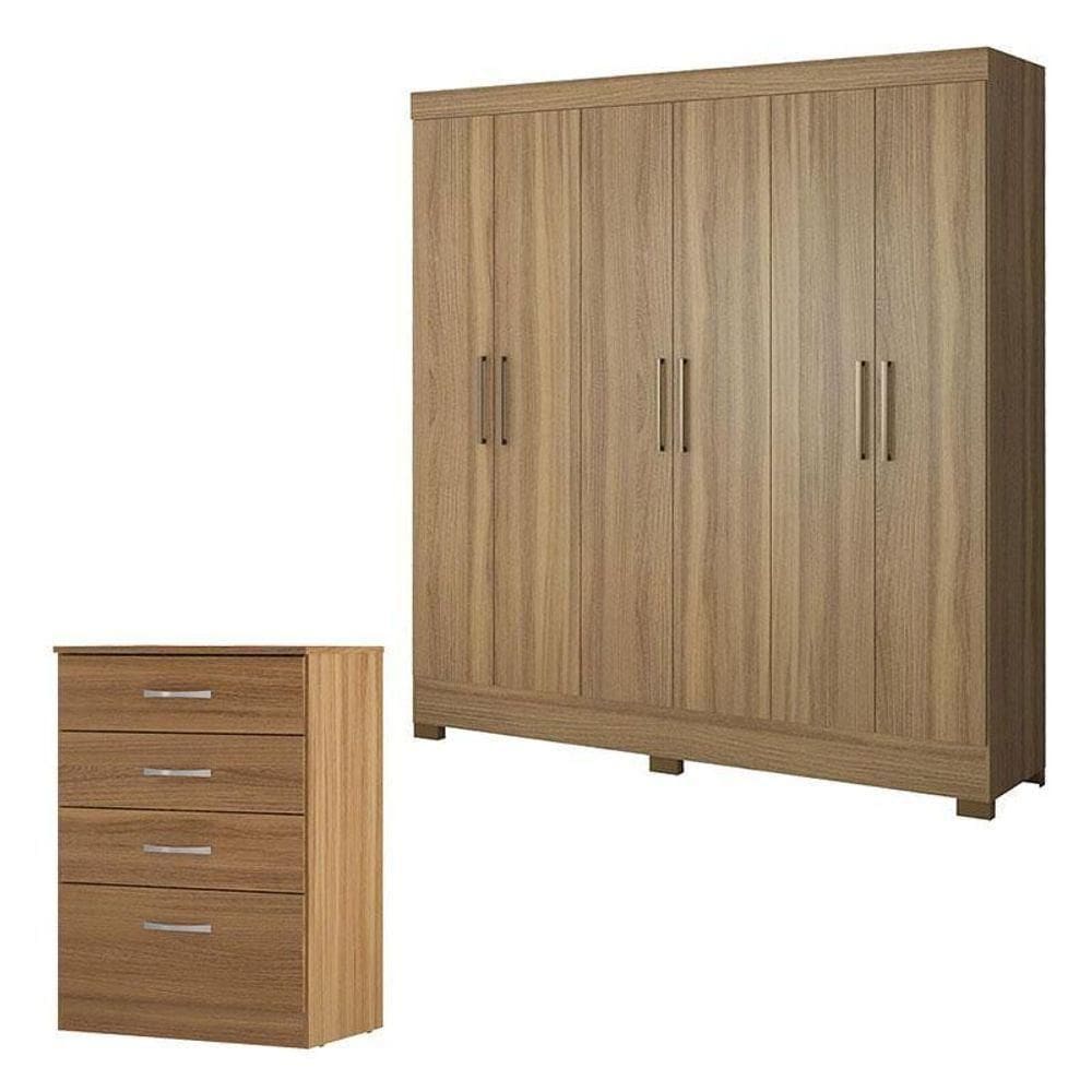 Cômoda Astral E Guarda Roupa Casal Prático Amêndola Touch - Demóbile