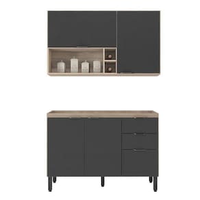 Cozinha Modulada Firenze Fi0011 Avena Grafito - Demóbile