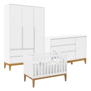 Quarto De Bebê Nature Clean 3 Portas Com Berço Unique Branco Soft Eco Wood – Matic