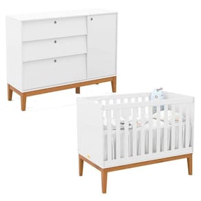Berço Americano E Cômoda Sapateira Unique Branco Soft Eco Wood - Matic