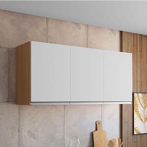 Armário Aéreo Para Cozinha Ambiente Andréia 3 Portas Amêndoa Branco - Ajl