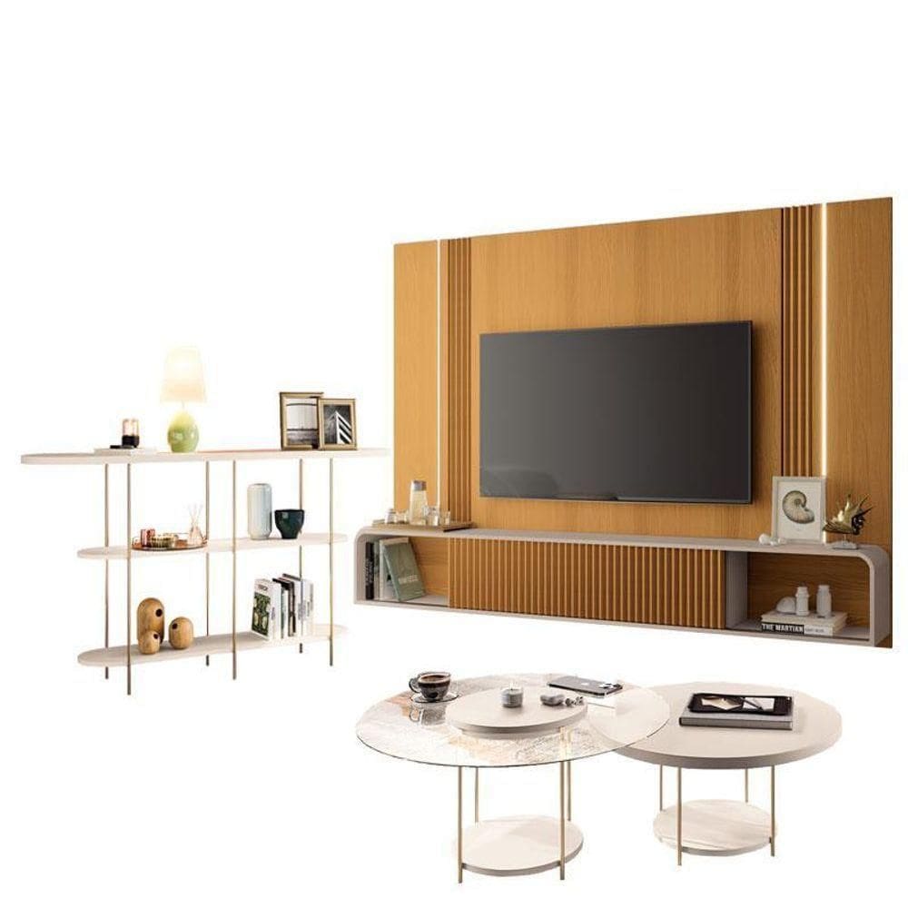 Home Suspenso Cinamomo Off White E Aparador Infinity E Kit Mesa De Centro Sky Off White- Hb Móveis