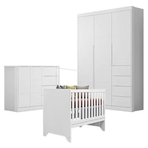 Quarto De Bebê Eloá Com Berço Americano Retro Maya Branco Acetinado – Phoenix Baby