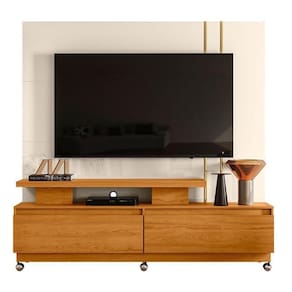 Estante Home Theater New Apolo Com Rodízios Cinamomo Off White – Madetec