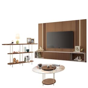 Home Suspenso Castanho Off White E Aparador Infinity E Mesa De Centro Sky Com Tampo De Vidro Castanho- Hb Móveis