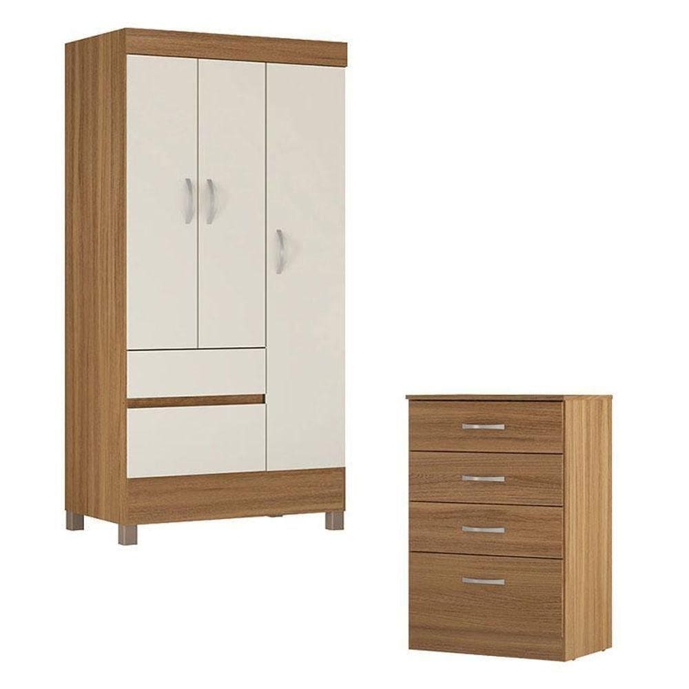 Cômoda Astral E Guarda Roupa Solteiro Amêndola Off White - Demóbile