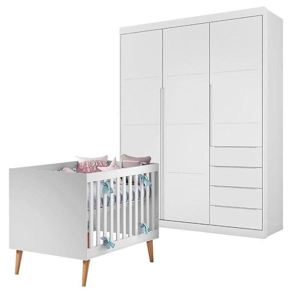 Berço Americano Ludmila E Guarda Roupa Blenda Branco Acetinado - Phoenix