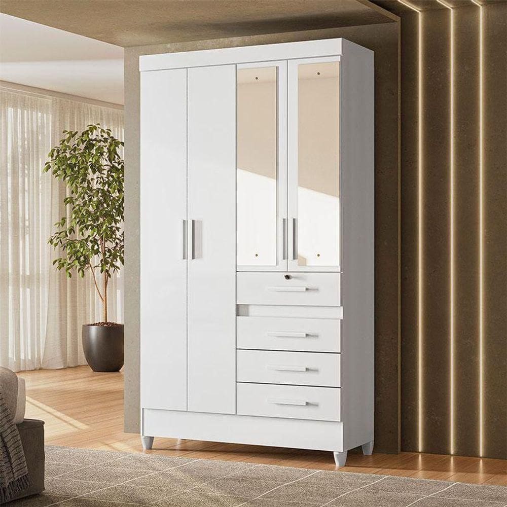 Guarda Roupa Infantil Ambiente Sobral 4 Portas Branco Com Espelho - Moval