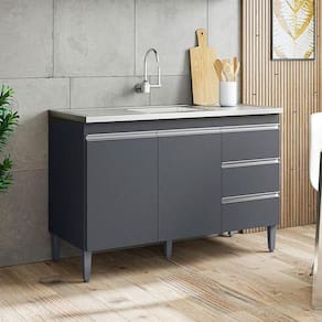 Balcão De Pia Ambiente Andréia 100 Cm Cinza Fosco – Ajl