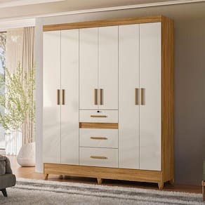 Guarda Roupa Casal Ambiente Itatiba 6 Portas Freijó Off White - Moval