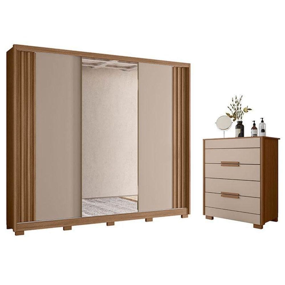 Guarda Roupa Casal Arizona E Cômoda Dhara Carvalho Fendi - Moval