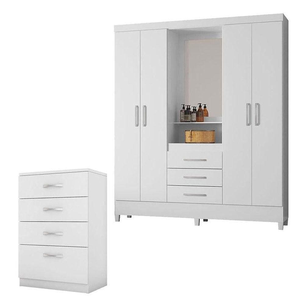 Cômoda Astral E Guarda Roupa Casal Capelinha Pérsia Branco - Demóbile