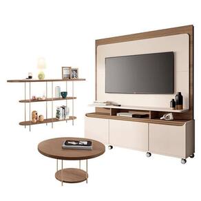 Estante Home Theater Quantum Off White Castanho E Aparador Infinity E Mesa De Centro Sky Castanho– Hb Móveis