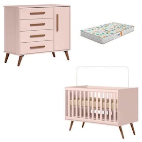 Berço Americano 3820 E Cômoda Infantil 3825 Retrô Rosa Com Colchão Gazin - Qmovi