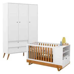 Berço Multifuncional Bkids Com Guarda Roupa 3 Portas Gold Branco Freijó Eco Wood – Matic