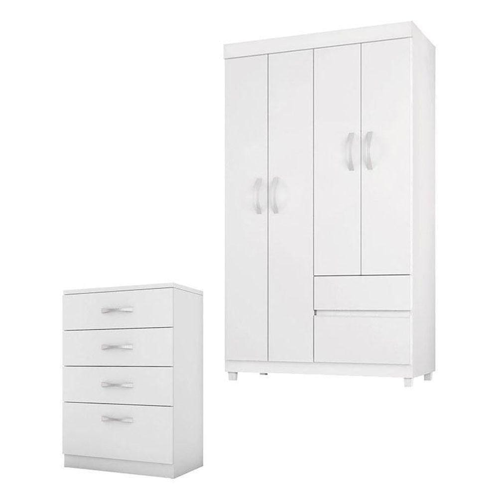 Cômoda Astral E Guarda Roupa Solteiro Lótus Branco - Demóbile
