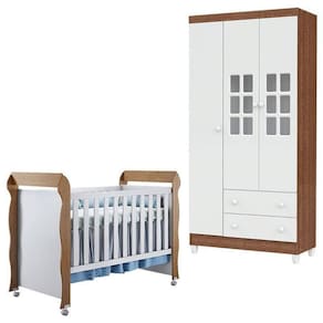 Berço Mirelle E Guarda Roupa Mariah 3 Portas Branco Acetinado Amadeirado – Carolina