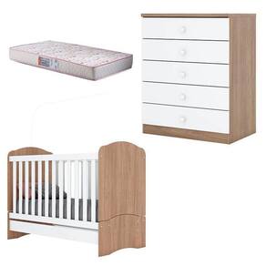 Berço Bala De Menta E Cômoda Infantil Pique-esconde Rústico Branco Com Colchão Gazin – Henn