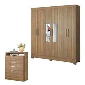 Cômoda Triunfo E Guarda Roupa Casal Prático Amêndola Touch Com Espelho - Demóbile